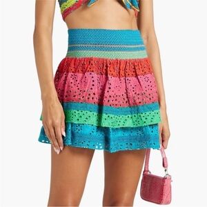 Alice + Olivia Bethie Smocked Tiered Mini Skirt. 6